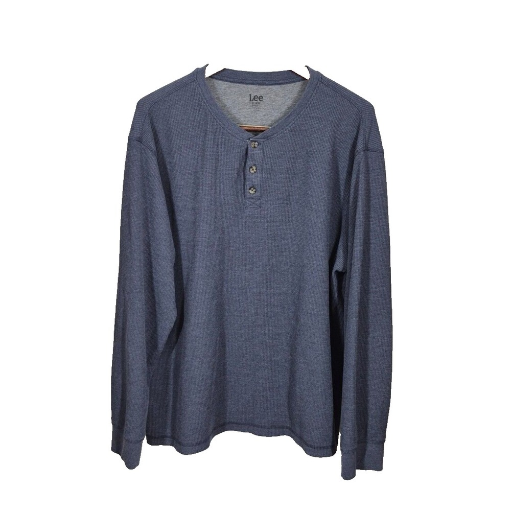 Lee Shirt Mens 2XL Gray Henley Waffle Knit Long Sleeve Pullover